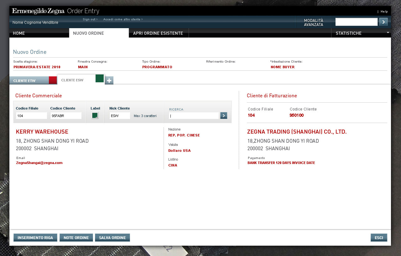 Zegna Order Entry